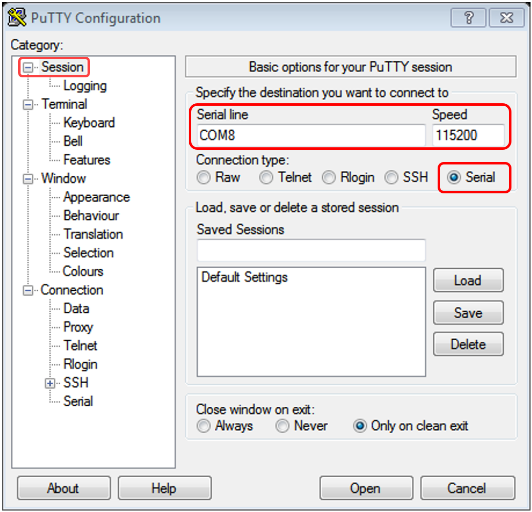 Configuring Putty for Serial Connection to Soundweb London